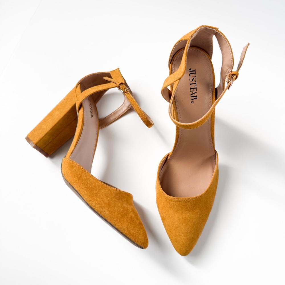 NWOT Mustard Yellow Strappy Heel - Picture 4 of 5
